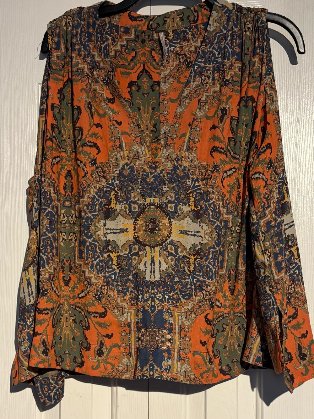 Free People Men's Long-Sleeve Printed Shirt in Orange, Olive & Navy